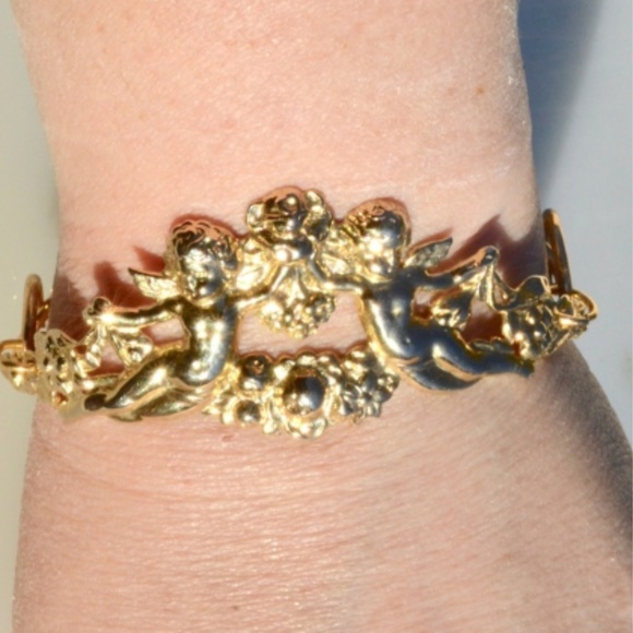 Antique Obsessions Jewelry - Cherub Angel Cupid Bracelet Chain Art Nouveau Boho